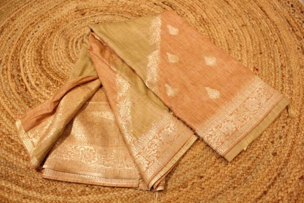 Gold Zari Woven Buttas Tussar Saree - Image 3