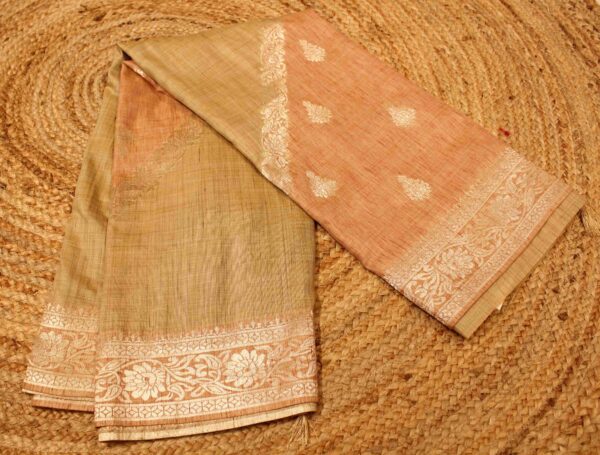 Gold Zari Woven Buttas Tussar Saree - Image 4