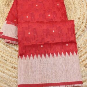 Red & Peach Floral Jaal Tussar Saree