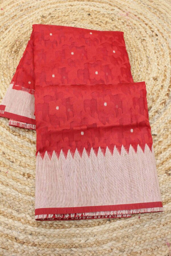 Red & Peach Floral Jaal Tussar Saree