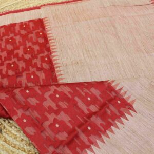 Alternative view of Red & Peach Floral Jaal Tussar Saree