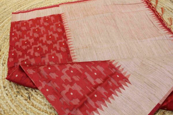 Red & Peach Floral Jaal Tussar Saree - Image 2