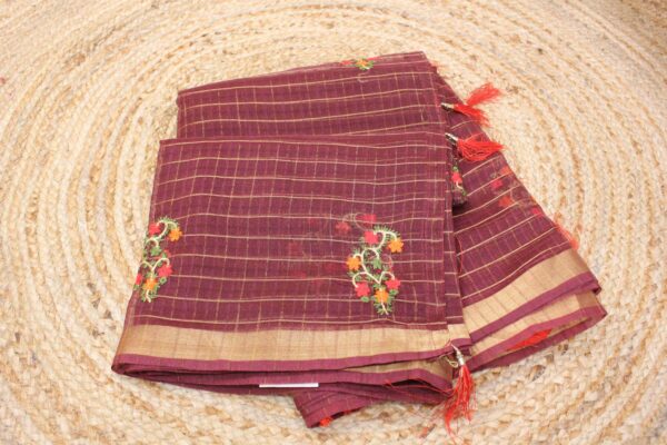 Maroon Zari Kota Checks Cotton Saree