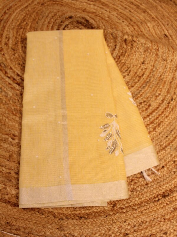Checks Pearl work Tissue Saree