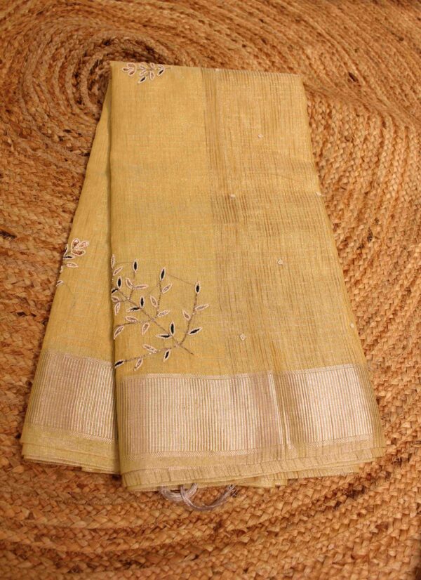 Bead & Sequence work Linen Tissue Saree