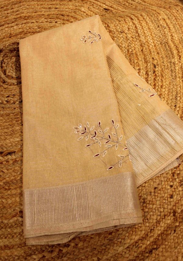 Bead & Sequence work Linen Tissue Saree - Image 2