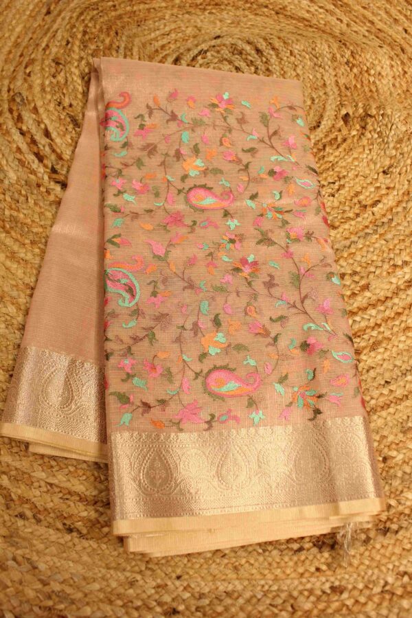 Multicolour Embroidery Tissue Saree - Image 2