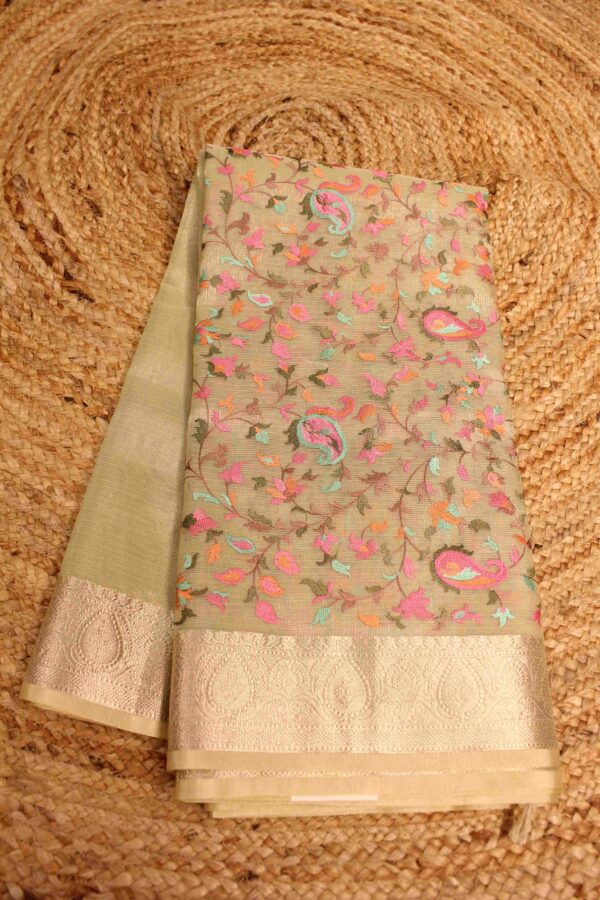 Multicolour Embroidery Tissue Saree - Image 3