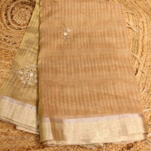 Pearl work Checks Cotton Tissue Saree