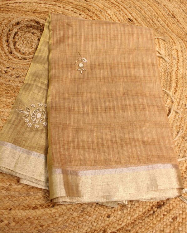 Pearl work Checks Cotton Tissue Saree