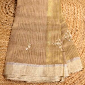 Alternative view of Pearl work Checks Cotton Tissue Saree