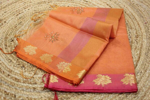 Cut Dana work Cotton Tissue Saree - Image 2