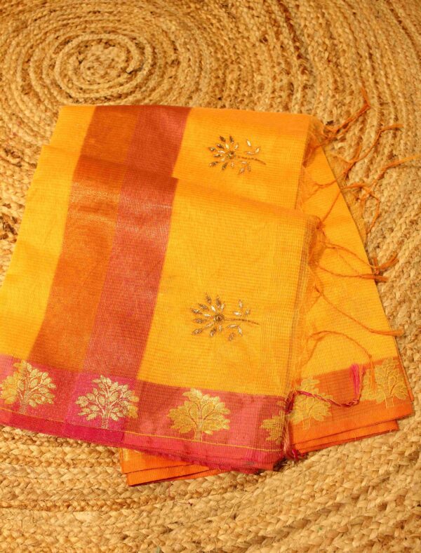 Cut Dana work Cotton Tissue Saree - Image 3