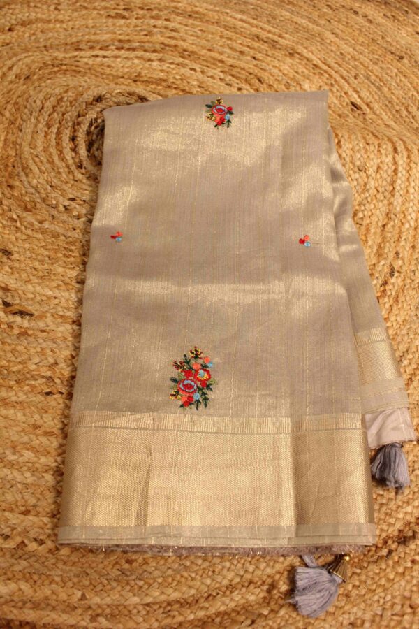 Embroidery Tussar Tissue Saree - Image 2