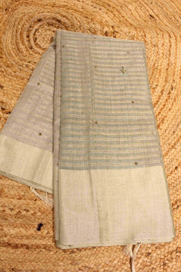 Beads & Patch work Zari Checks Cotton Tissue Saree