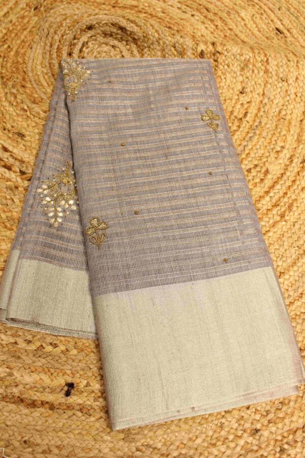 Beads & Patch work Zari Checks Cotton Tissue Saree - Image 2