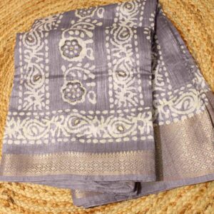 Grey Batik Print cut dana work Saree