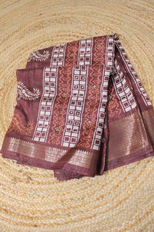 Maroon Vertical Printed cut dana work Saree