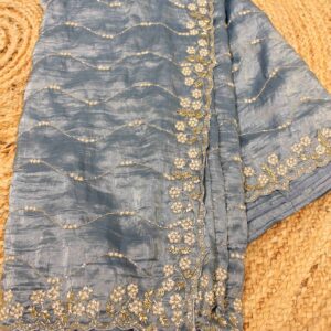 Blue Pearl & cut dana work Designer Saree