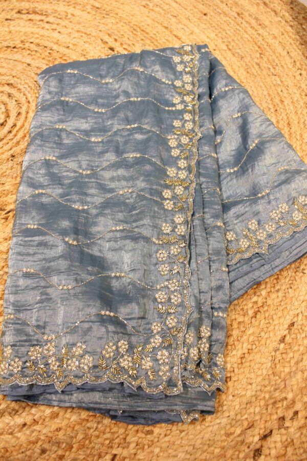 Blue Pearl & cut dana work Designer Saree