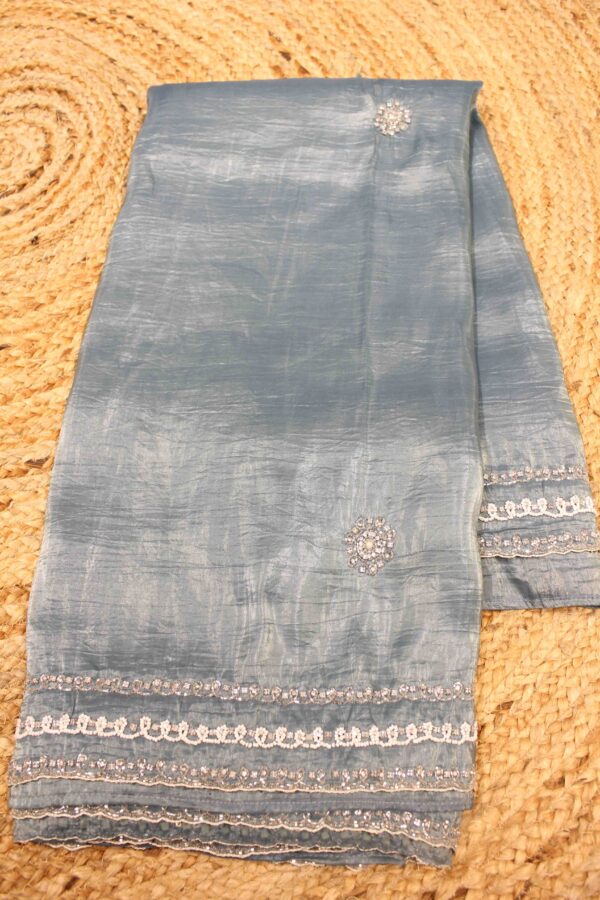 Pearl & Zircon work Designer Saree - Image 2