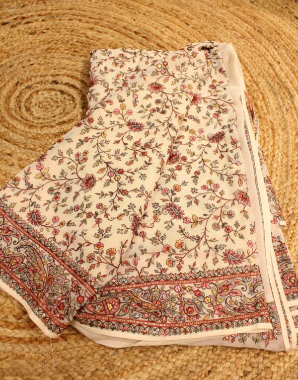 Multicolour Thread Embroidery Chiffon Designer Saree