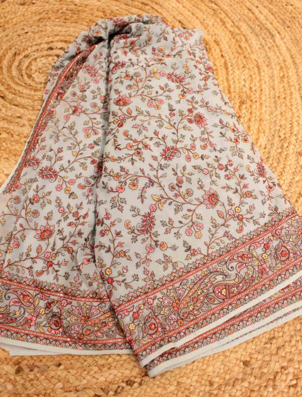 Multicolour Thread Embroidery Chiffon Designer Saree - Image 2