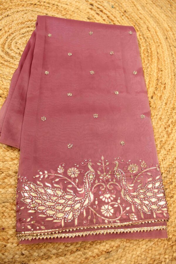 Gold Zari Embroidery with Zircon Organza Designer Saree