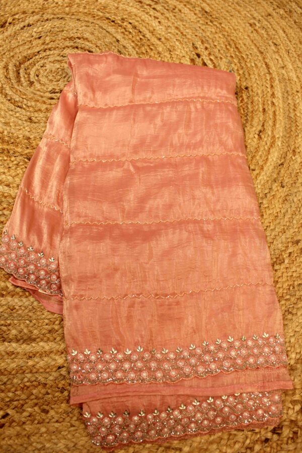 Pink cut dana & Pearl work Designer Saree