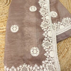 Brown Pearl work Designer Saree