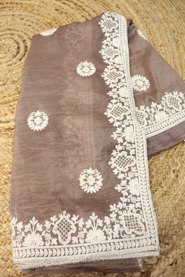 Brown Pearl work Designer Saree
