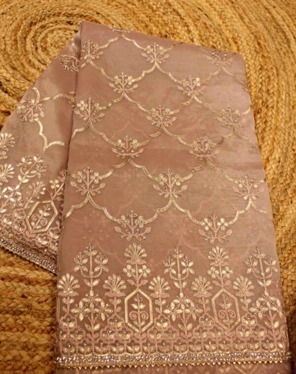 Gold Zari Thread work with Zircon Designer Saree