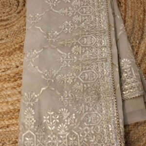 Alternative view of Gold Zari Thread work with Zircon Designer Saree