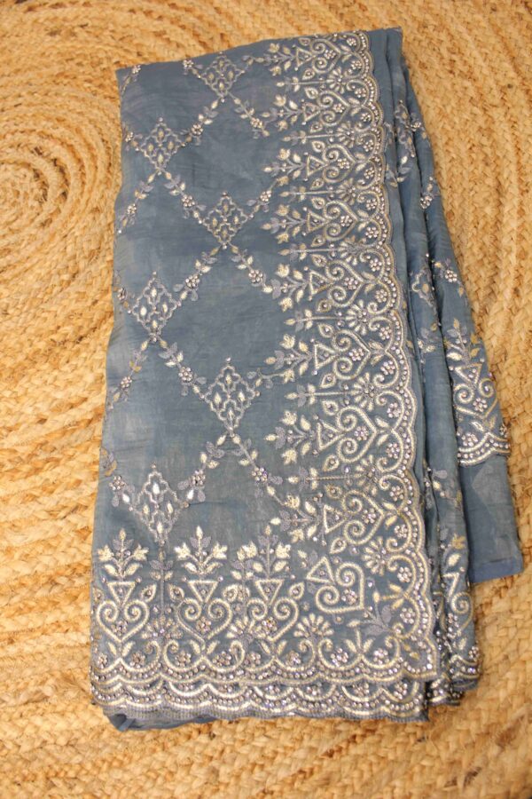 Zircon with Thread work Designer Saree - Image 4