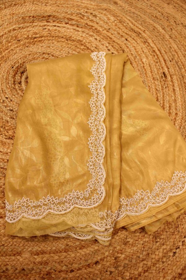 Gold with Pearl work Designer Saree