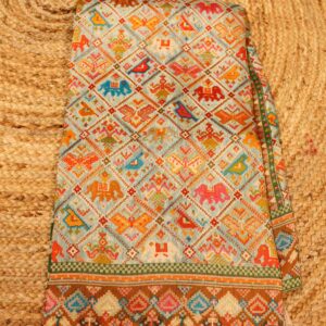 Elephant Pichwai Position Print Zari Woven Crepe DesignerSaree