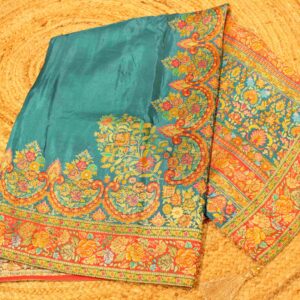Floral Pichwai Position Print Zari Woven Crepe Designer Saree
