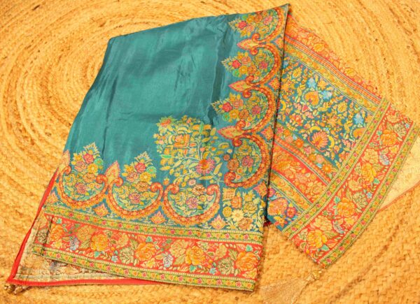 Floral Pichwai Position Print Zari Woven Crepe Designer Saree