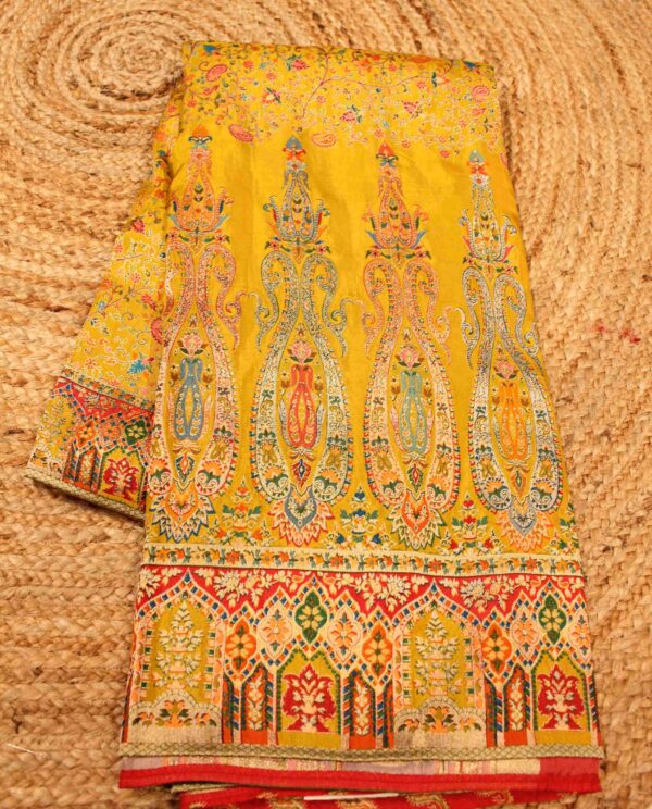 Pichwai Position Print Zari Zaal Woven Crepe Saree