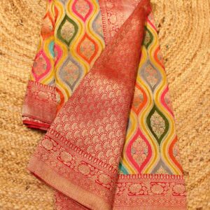 Meenakari Position Print Zari Woven Crepe Designer Saree