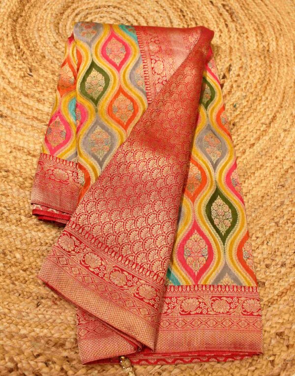 Meenakari Position Print Zari Woven Crepe Designer Saree