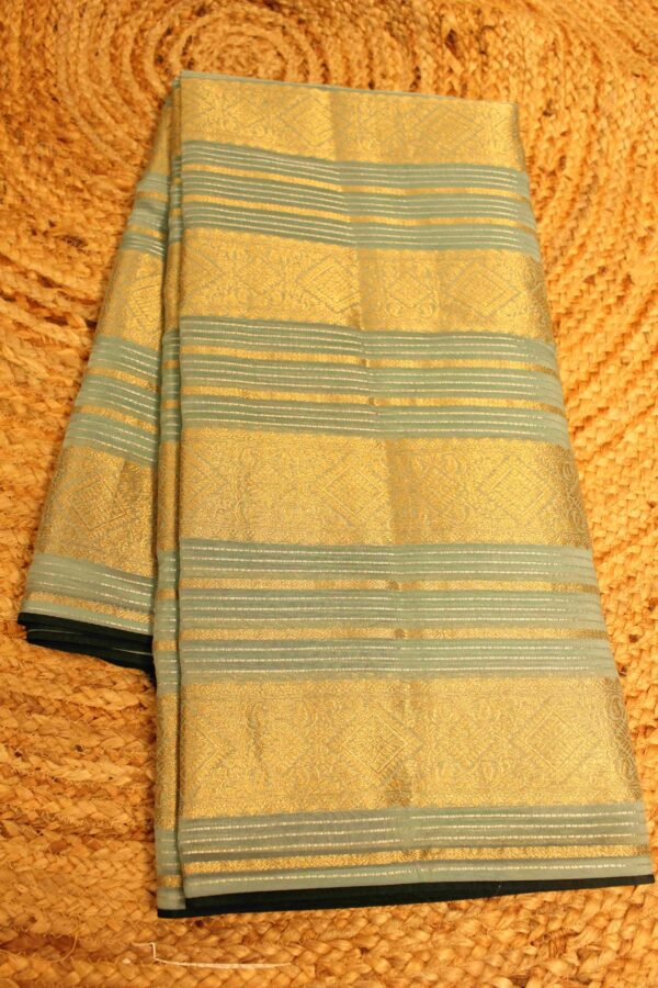 Golden Zari Horizontal Stripes Designer Saree - Image 2