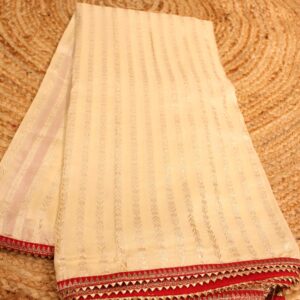 Cream and Red Vertical Zari Stripes Designer Saree