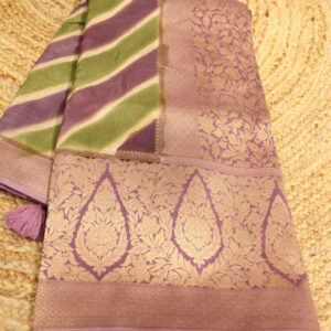 Lavender and Green Diagonal Strips Designer Saree