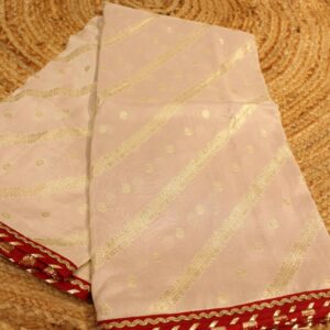 Cream and Red Diagonal Stripes and Buttas Designer Saree