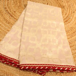 Cream and Red Geometrical Jaal Designer Saree
