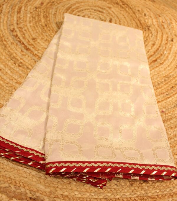 Cream and Red Geometrical Jaal Designer Saree
