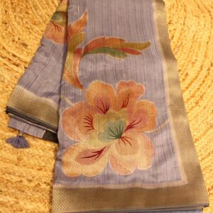 Blueish Grey Floral Woven Designer Saree