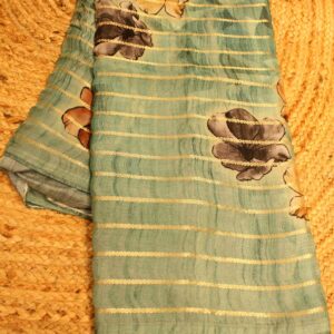 Alternative view of Floral Print Horrizontal Zari Stripes Designer Saree