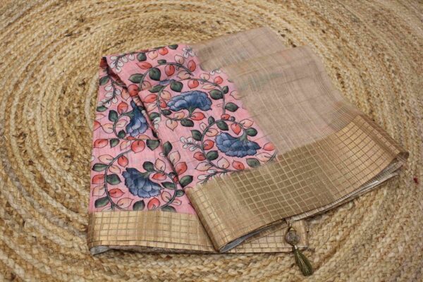 Floral Printed and Zari Border Tussar Saree